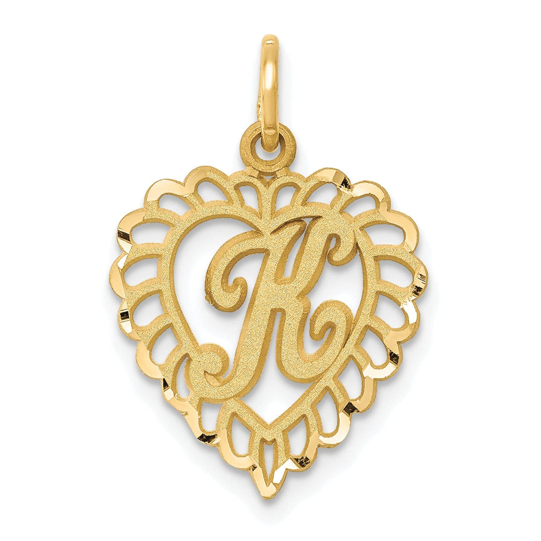 Lovely Rita's Pendants & Charms 14k Yellow Gold Heart Shape Script Design Letter K Charm Pendant