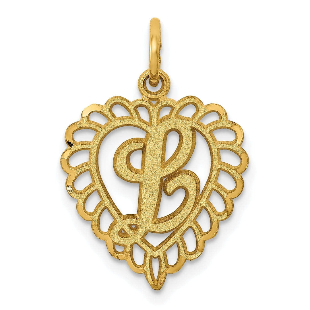 Lovely Rita's Pendants & Charms 14k Yellow Gold Heart Shape Script Design Letter L Charm Pendant