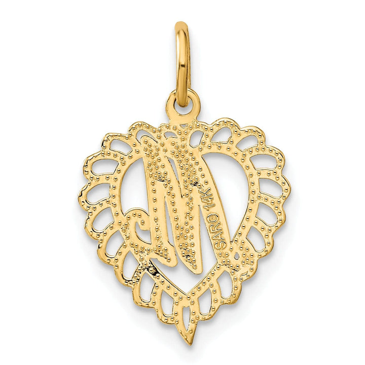 Lovely Rita's Pendants & Charms 14k Yellow Gold Heart Shape Script Design Letter M Charm Pendant