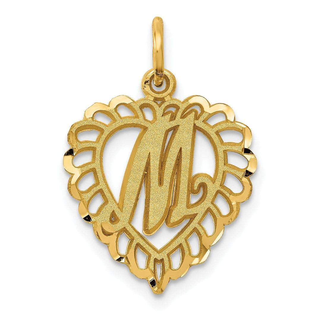 Lovely Rita's Pendants & Charms 14k Yellow Gold Heart Shape Script Design Letter M Charm Pendant