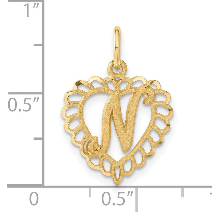 Lovely Rita's Pendants & Charms 14k Yellow Gold Heart Shape Script Design Letter N Charm Pendant