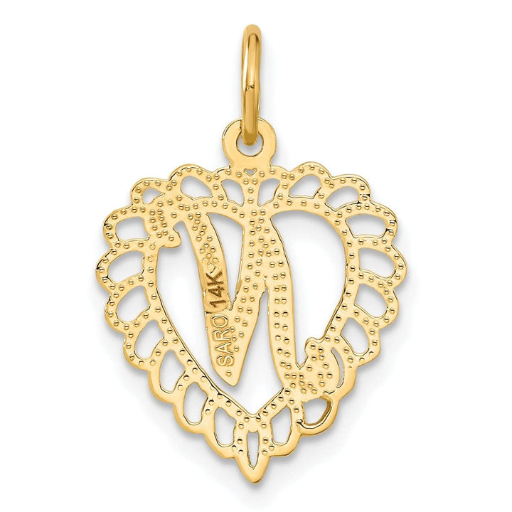 Lovely Rita's Pendants & Charms 14k Yellow Gold Heart Shape Script Design Letter N Charm Pendant