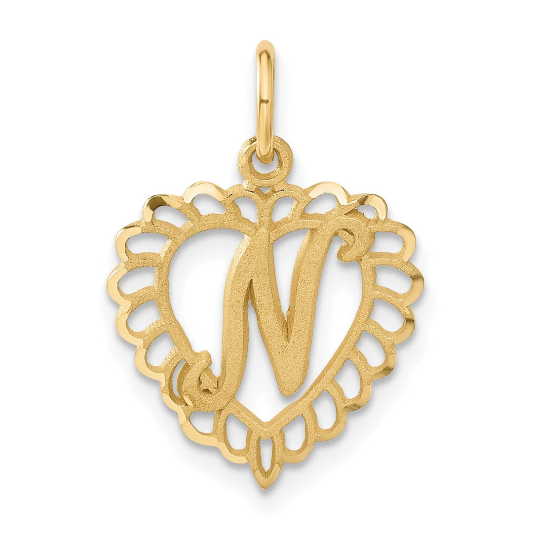 Lovely Rita's Pendants & Charms 14k Yellow Gold Heart Shape Script Design Letter N Charm Pendant