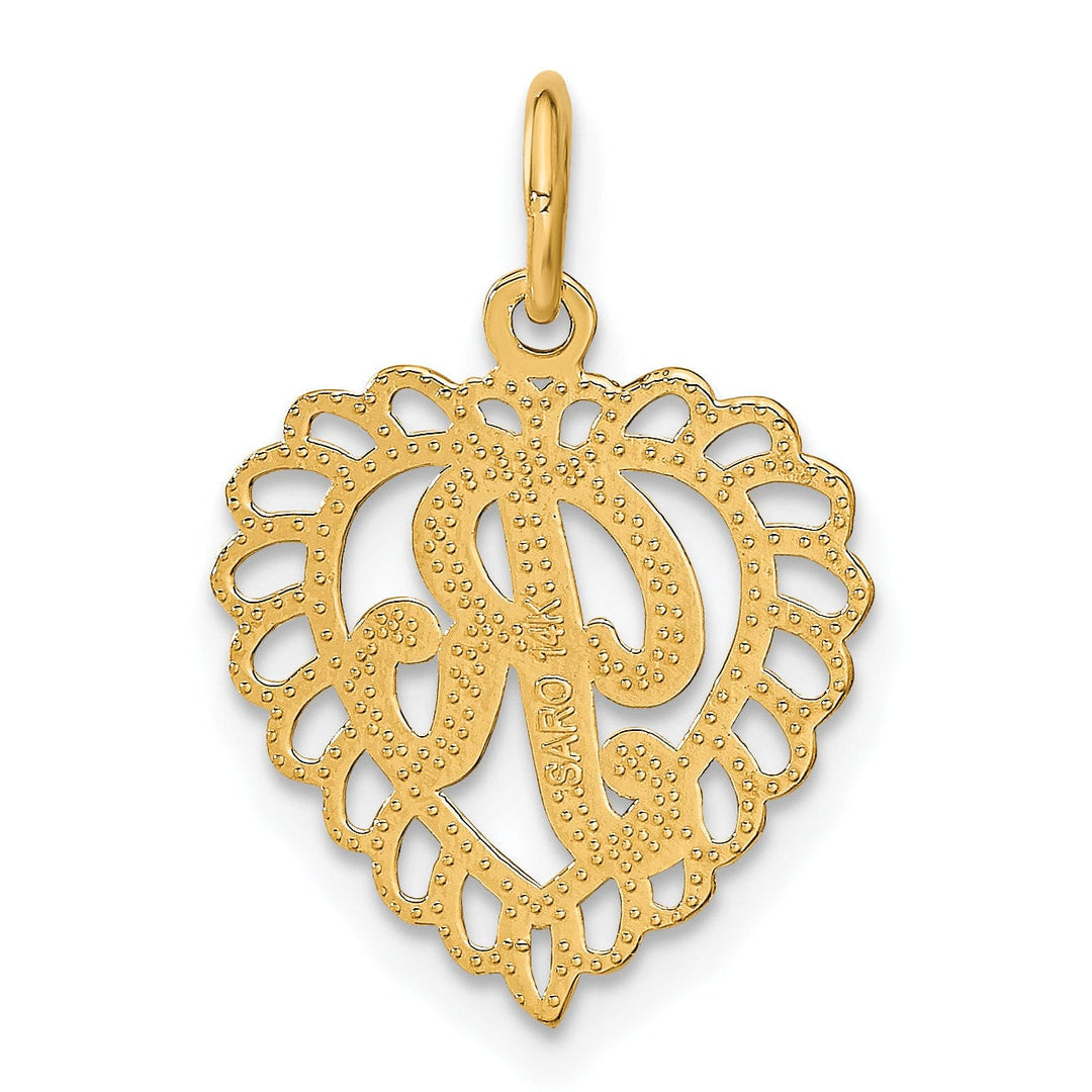 Lovely Rita's Pendants & Charms 14k Yellow Gold Heart Shape Script Design Letter R Charm Pendant