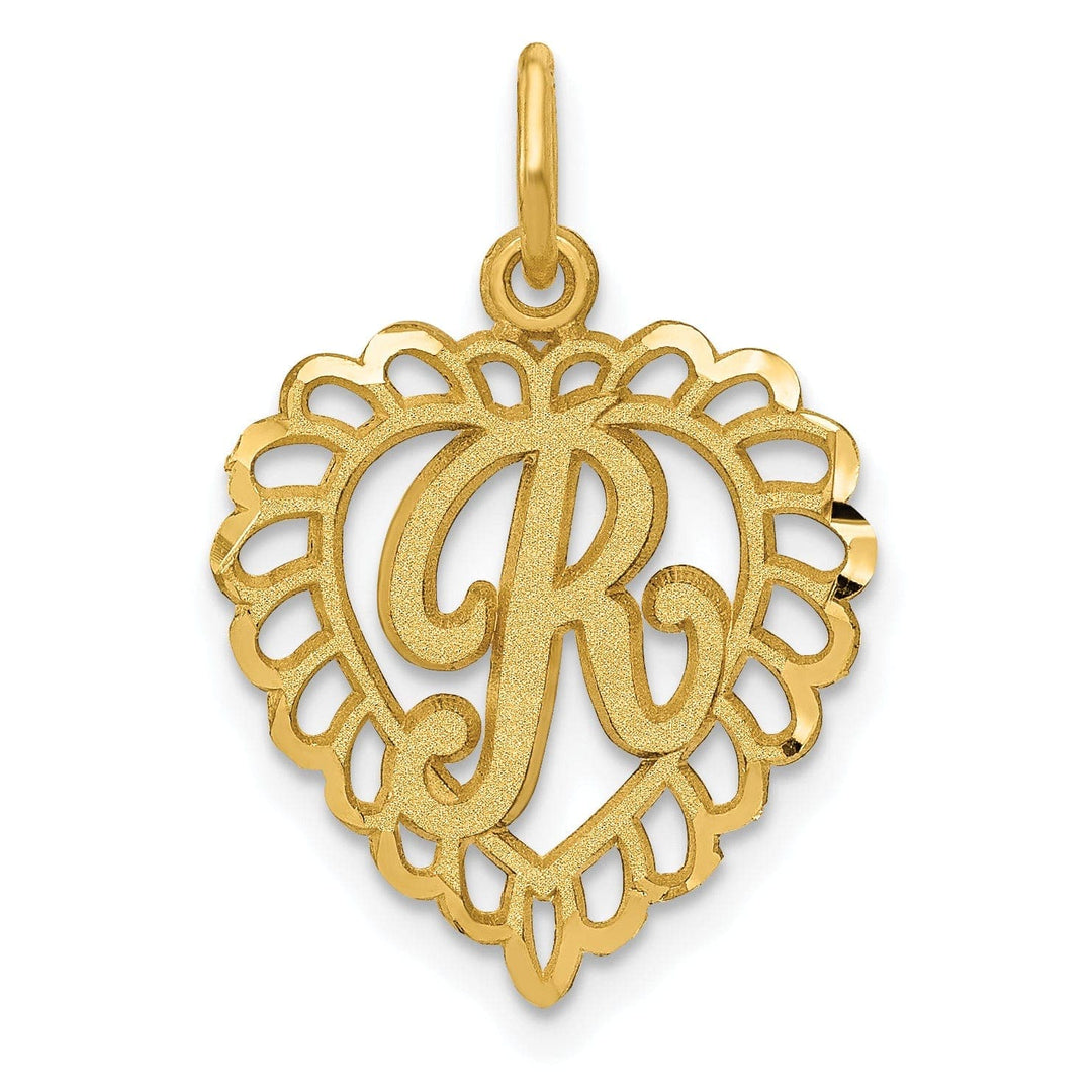 Lovely Rita's Pendants & Charms 14k Yellow Gold Heart Shape Script Design Letter R Charm Pendant
