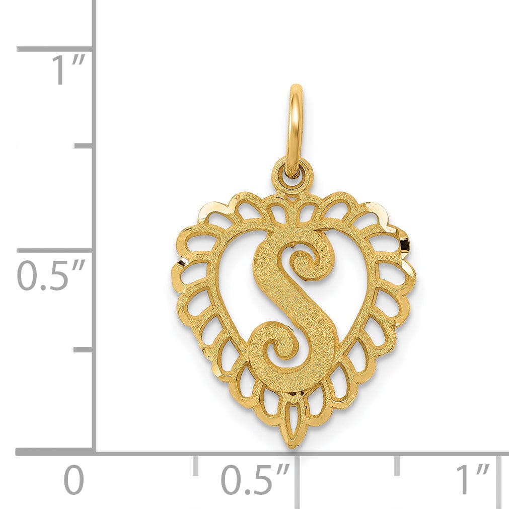 Lovely Rita's Pendants & Charms 14k Yellow Gold Heart Shape Script Design Letter S Charm Pendant