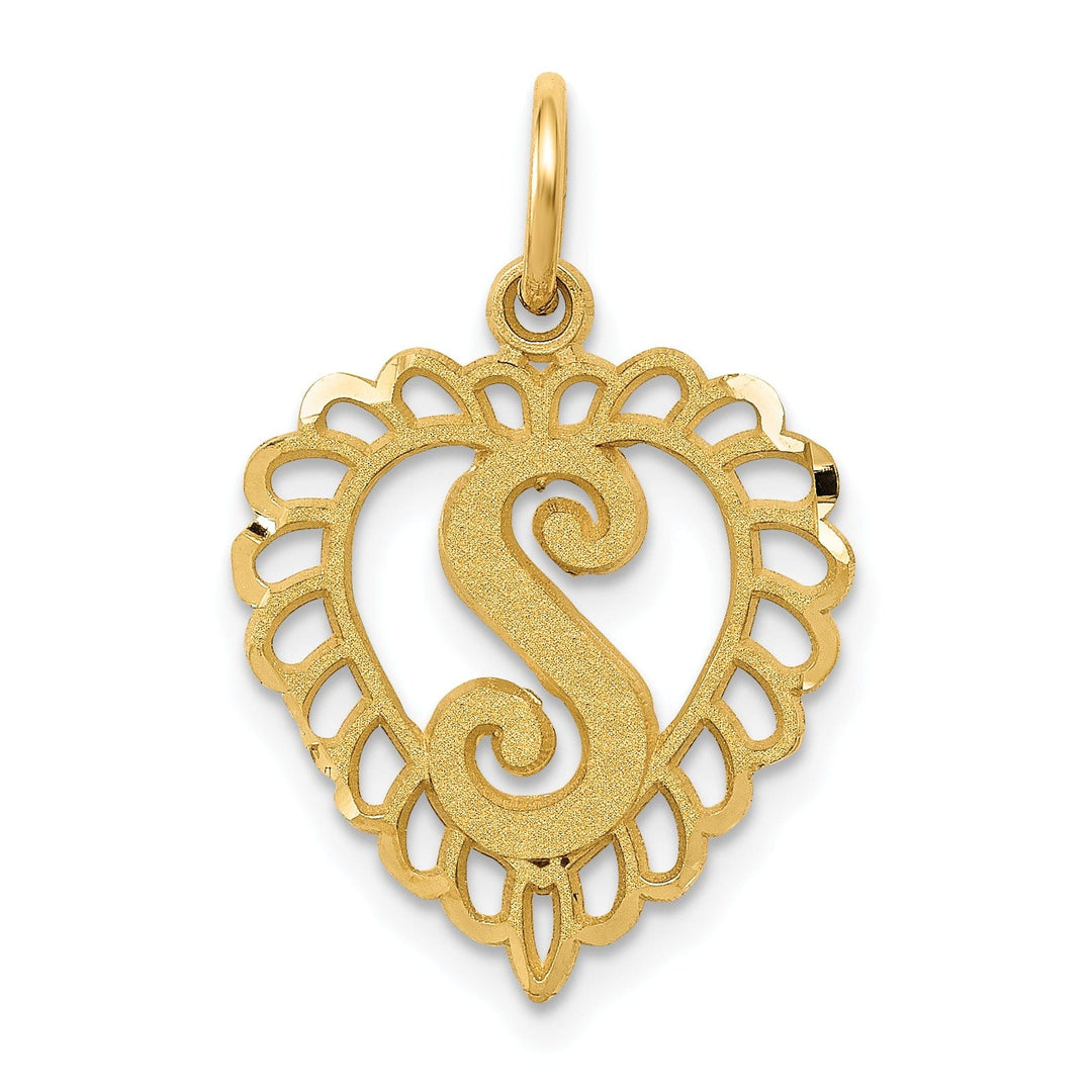 Lovely Rita's Pendants & Charms 14k Yellow Gold Heart Shape Script Design Letter S Charm Pendant
