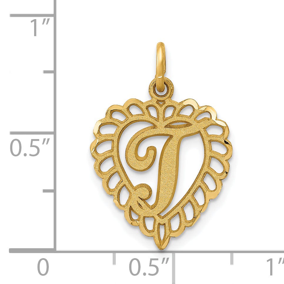 Lovely Rita's Pendants & Charms 14k Yellow Gold Heart Shape Script Design Letter T Charm Pendant