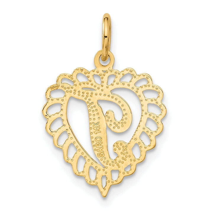 Lovely Rita's Pendants & Charms 14k Yellow Gold Heart Shape Script Design Letter T Charm Pendant