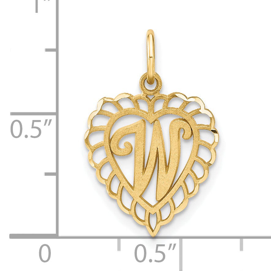 Lovely Rita's Pendants & Charms 14k Yellow Gold Heart Shape Script Design Letter W Charm Pendant