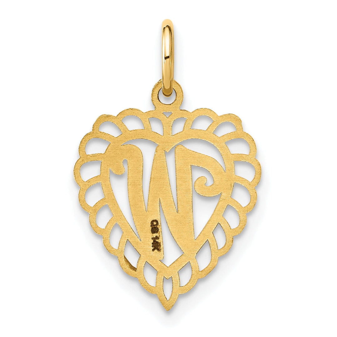 Lovely Rita's Pendants & Charms 14k Yellow Gold Heart Shape Script Design Letter W Charm Pendant