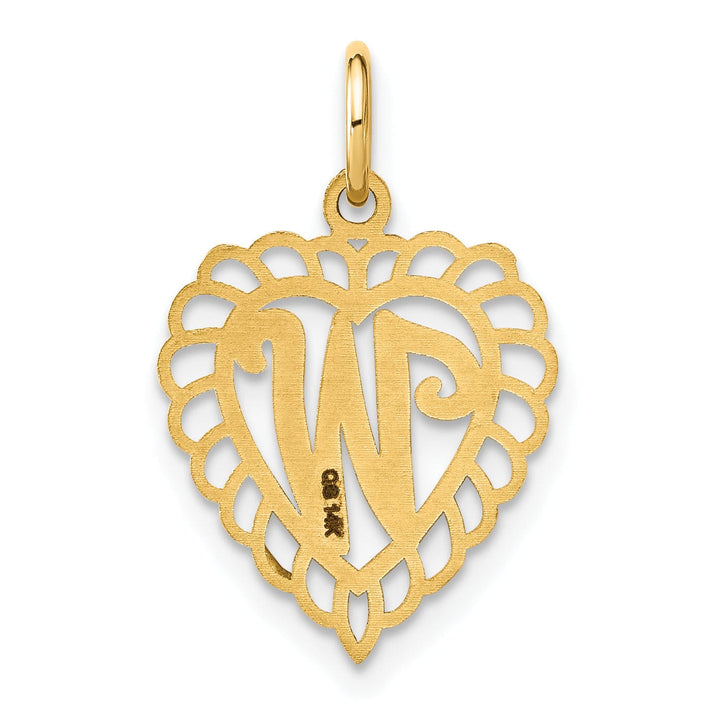 Lovely Rita's Pendants & Charms 14k Yellow Gold Heart Shape Script Design Letter W Charm Pendant