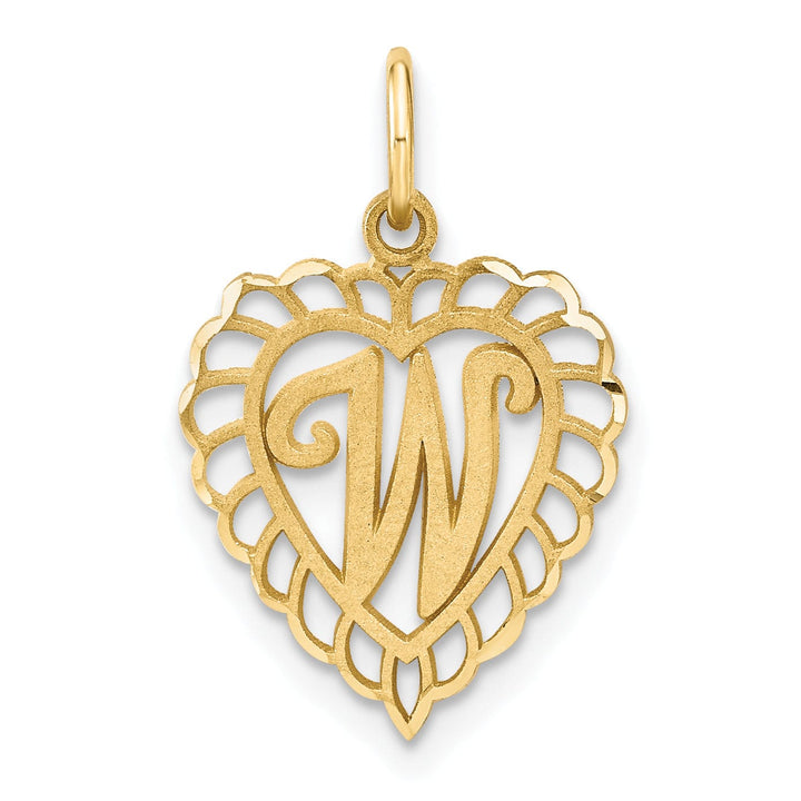 Lovely Rita's Pendants & Charms 14k Yellow Gold Heart Shape Script Design Letter W Charm Pendant