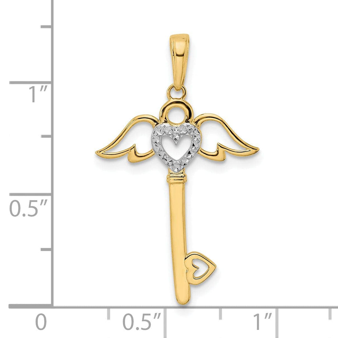 Lovely Rita's Pendants & Charms 14k Yellow Gold Heart with Angel Wings Design Key Charm Pendant