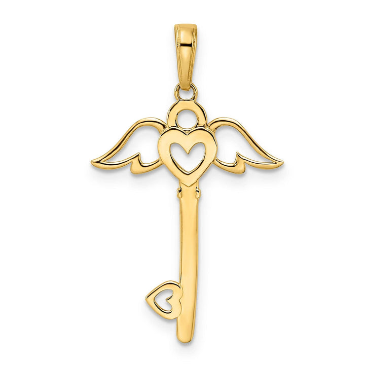 Lovely Rita's Pendants & Charms 14k Yellow Gold Heart with Angel Wings Design Key Charm Pendant