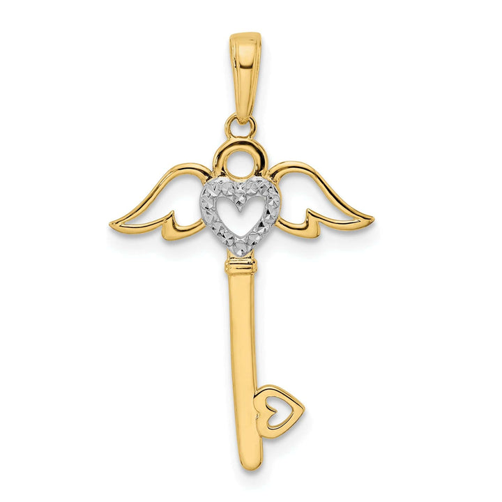 Lovely Rita's Pendants & Charms 14k Yellow Gold Heart with Angel Wings Design Key Charm Pendant