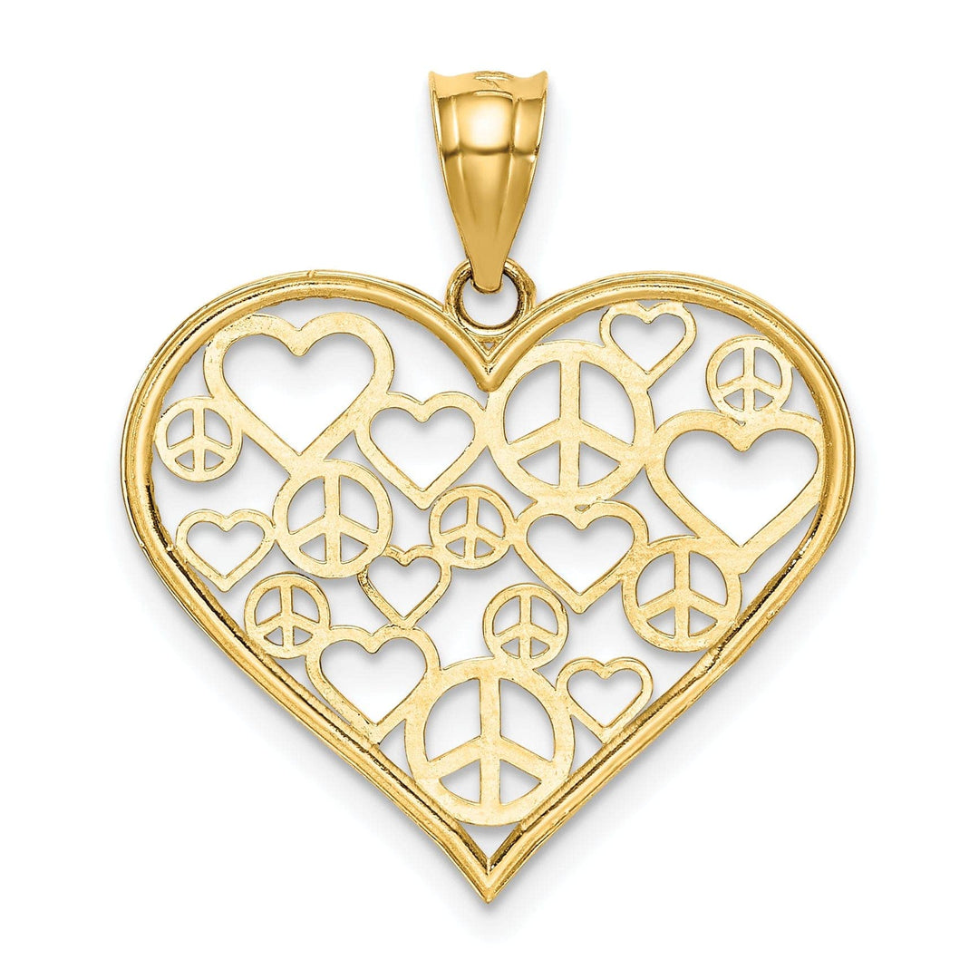 Lovely Rita's Pendants & Charms 14k Yellow Gold Heart with Peace Signs Pendant