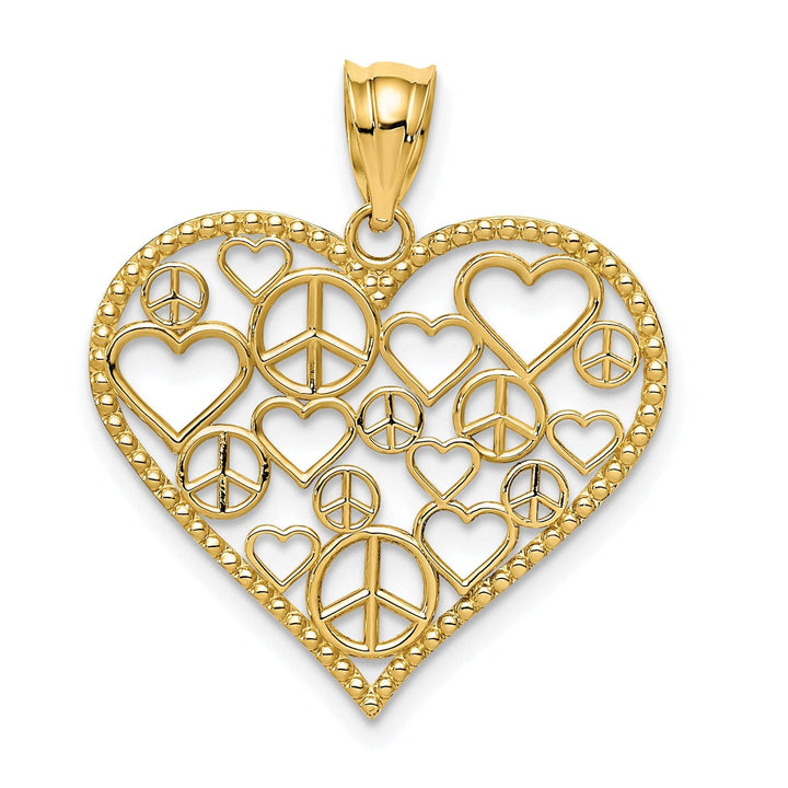 Lovely Rita's Pendants & Charms 14k Yellow Gold Heart with Peace Signs Pendant