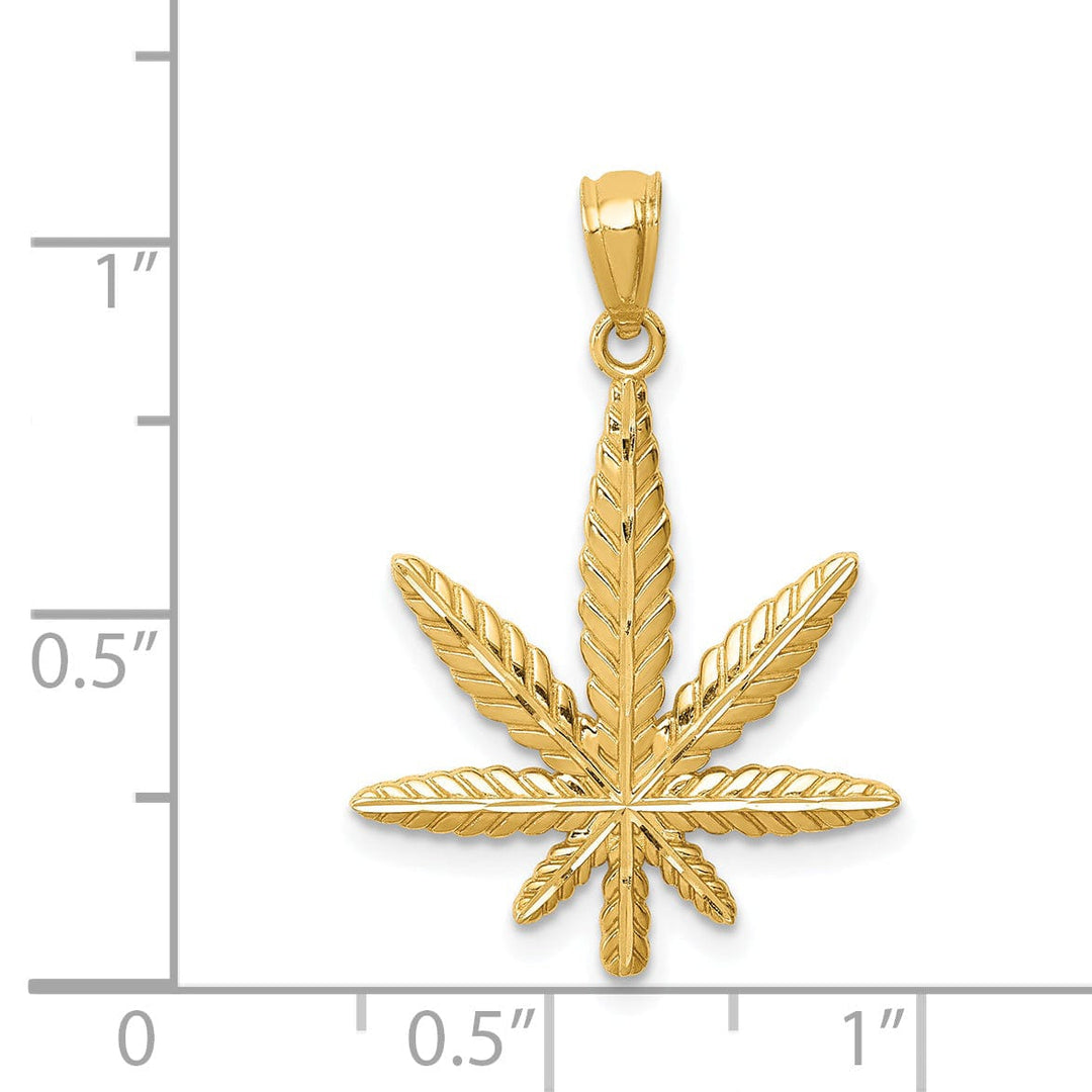 Lovely Rita's Pendants & Charms 14k Yellow Gold Hemp Leaf Textured Polished Finish Pendant