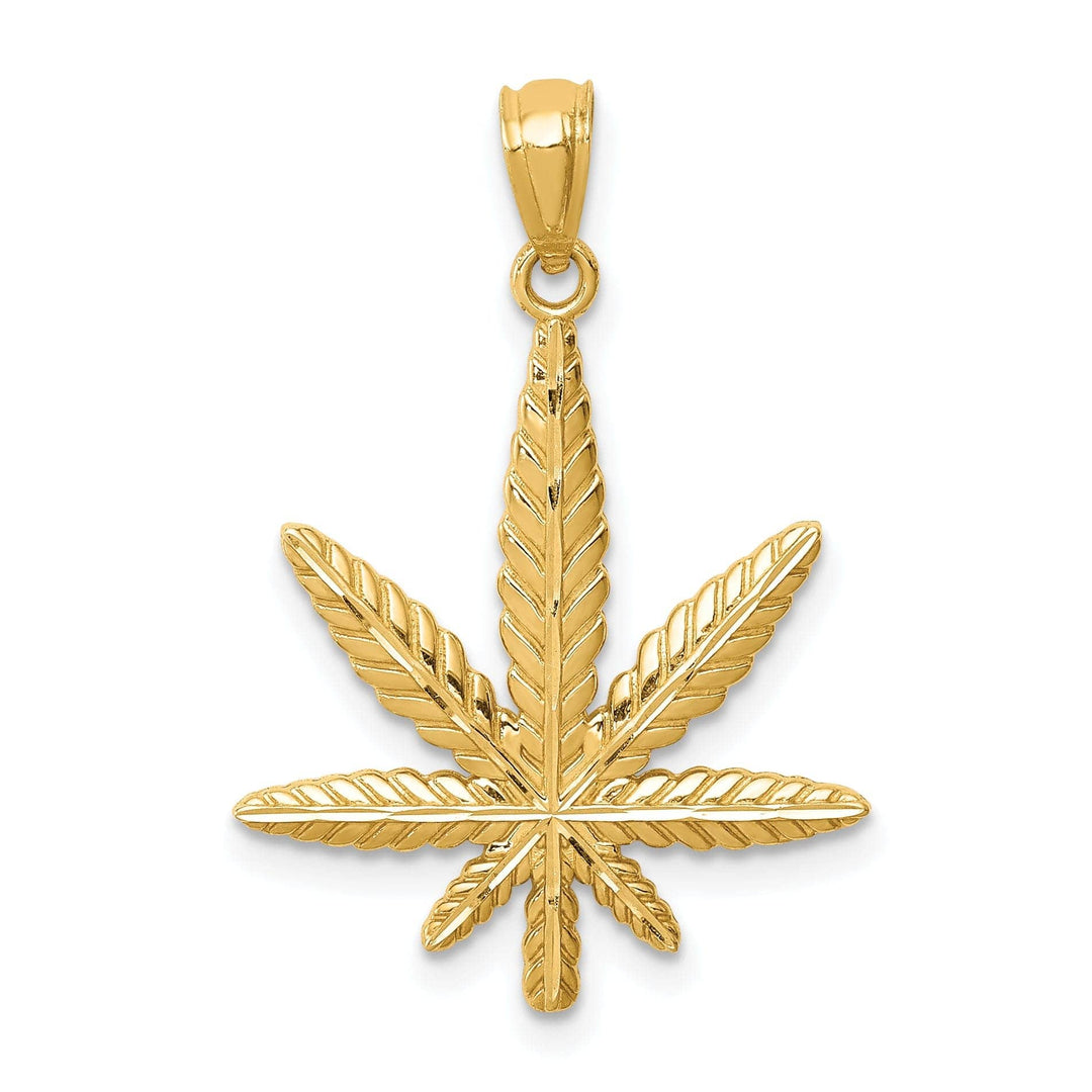 Lovely Rita's Pendants & Charms 14k Yellow Gold Hemp Leaf Textured Polished Finish Pendant