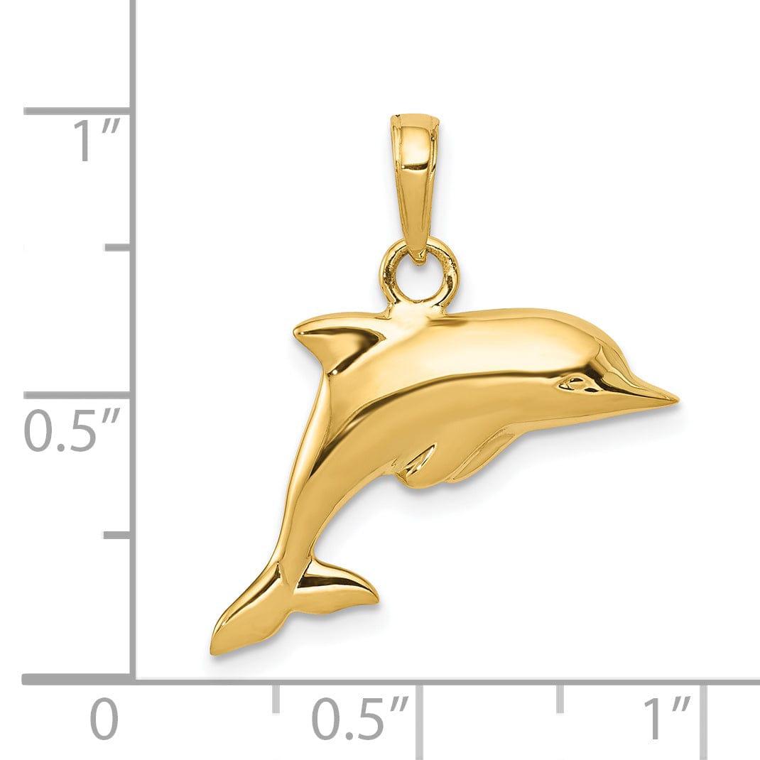 Lovely Rita's Pendants & Charms 14k Yellow Gold Hollow 3-Dimensional Polished Finish Dolphin Charm Pendant