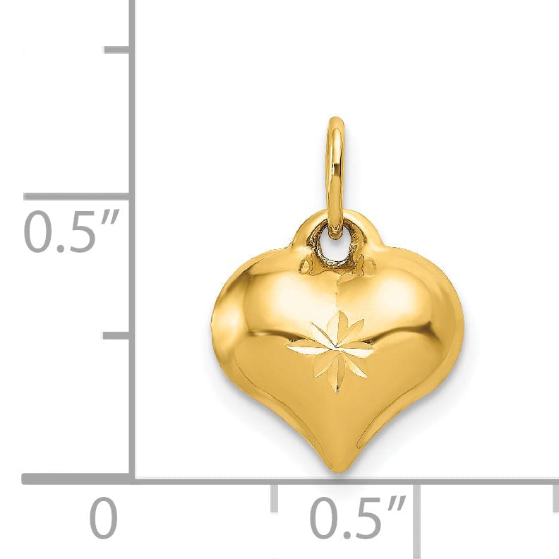 Lovely Rita's Pendants & Charms 14K Yellow Gold Hollow Diamond Cut Polished Finish 3-Dimensional Fancy Puffed Heart Charm Design Pendant