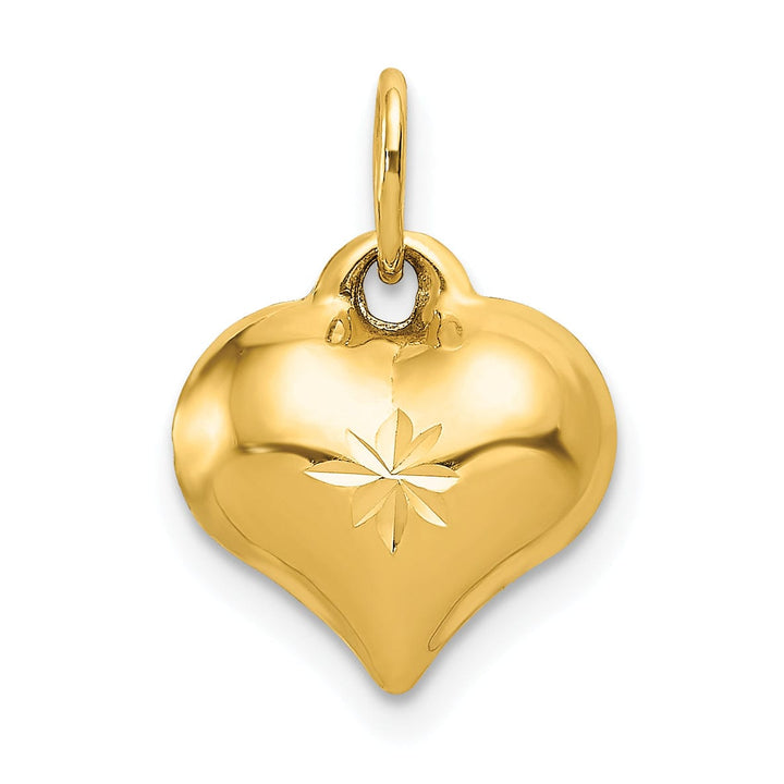 Lovely Rita's Pendants & Charms 14K Yellow Gold Hollow Diamond Cut Polished Finish 3-Dimensional Fancy Puffed Heart Charm Design Pendant