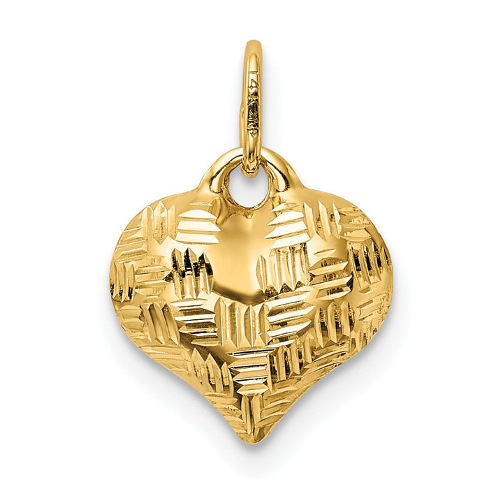 Lovely Rita's Pendants & Charms 14K Yellow Gold Hollow Polished Diamond Cut Finish Basket Weave Pattern Design 3-Dimensional Puff Heart Charm Pendant