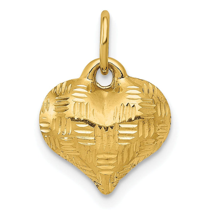 Lovely Rita's Pendants & Charms 14K Yellow Gold Hollow Polished Diamond Cut Finish Basket Weave Pattern Design 3-Dimensional Puff Heart Charm Pendant