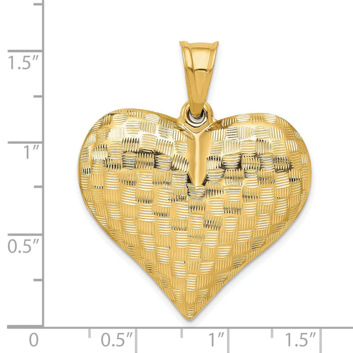 Lovely Rita's Pendants & Charms 14K Yellow Gold Hollow Polished Diamond Cut Finish Weave Basket Pattern Design 3 Dimensional Puff Heart Charm Pendant