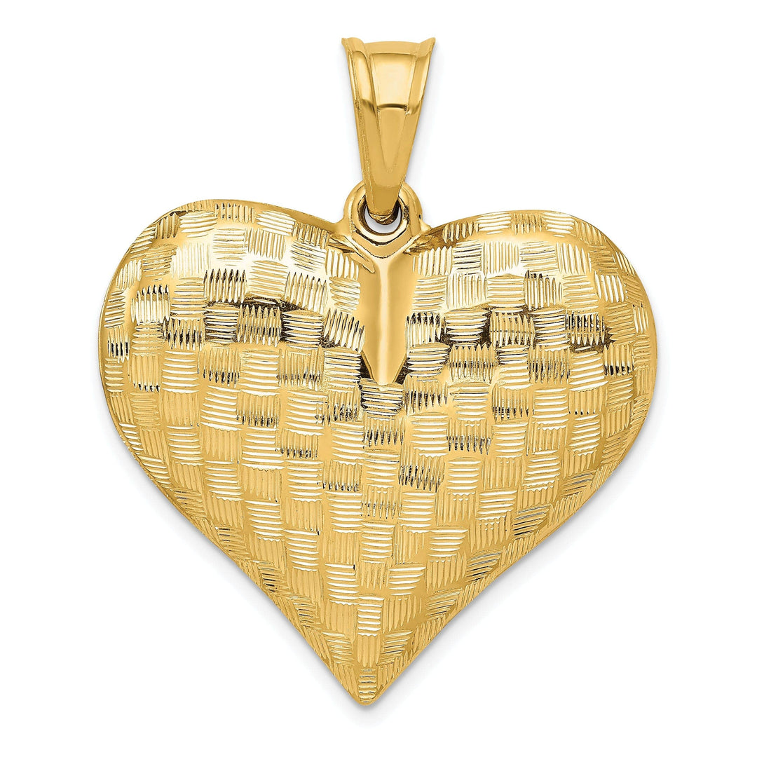Lovely Rita's Pendants & Charms 14K Yellow Gold Hollow Polished Diamond Cut Finish Weave Basket Pattern Design 3 Dimensional Puff Heart Charm Pendant