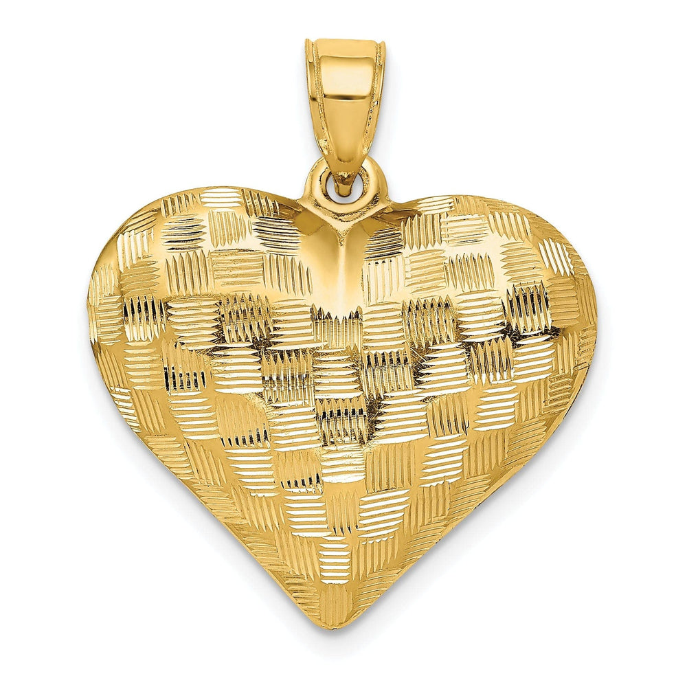 Lovely Rita's Pendants & Charms 14K Yellow Gold Hollow Polished Diamond Cut Finish Weave Basket Pattern Design 3-Dimensional Puff Heart Charm Pendant