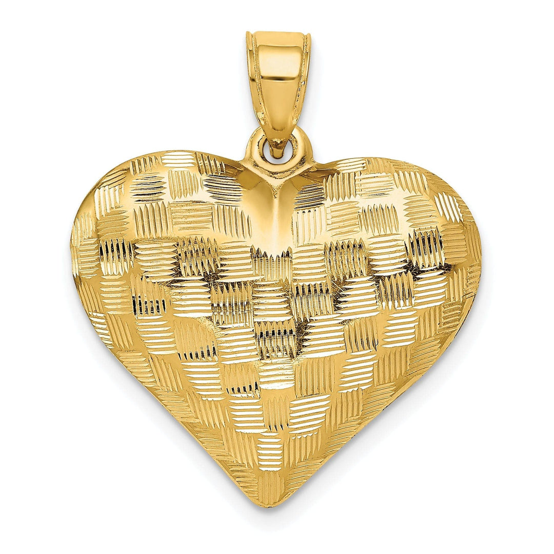 Lovely Rita's Pendants & Charms 14K Yellow Gold Hollow Polished Diamond Cut Finish Weave Basket Pattern Design 3-Dimensional Puff Heart Charm Pendant