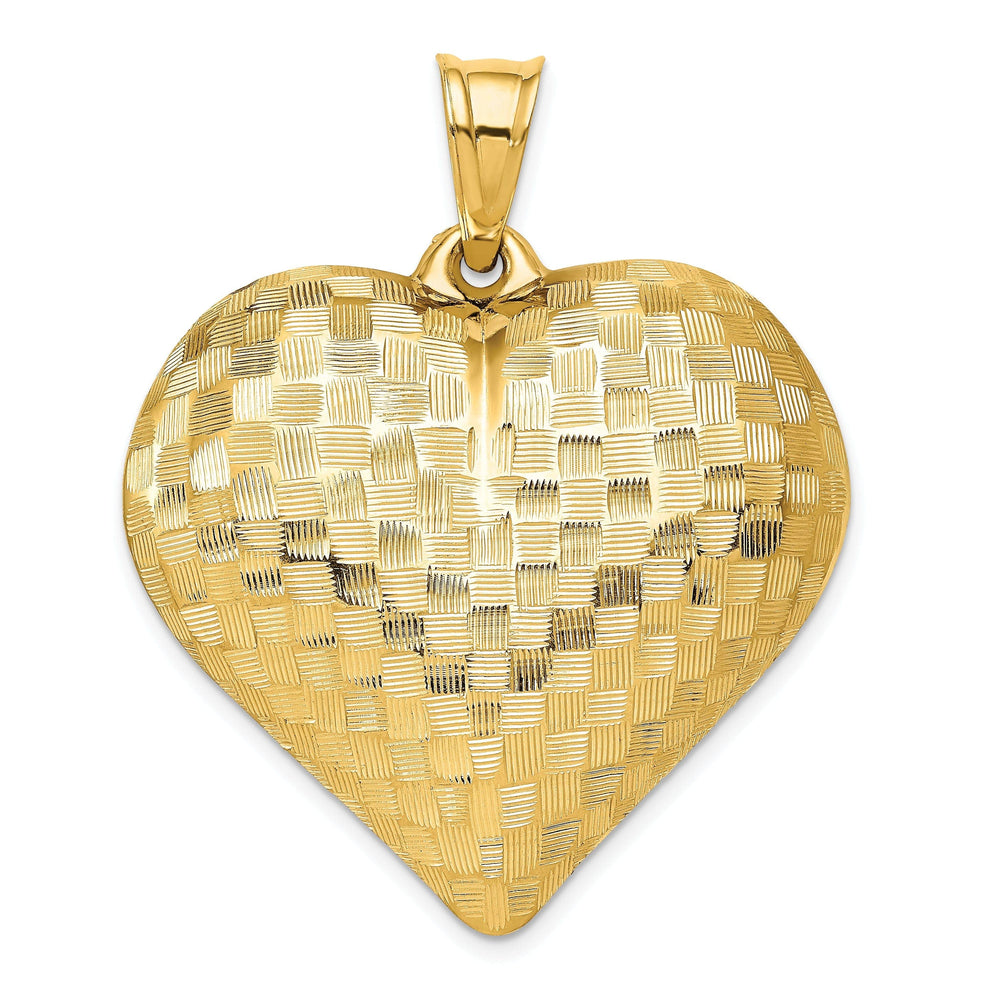 Lovely Rita's Pendants & Charms 14K Yellow Gold Hollow Polished Diamond Cut Finish Weave Pattern Design 3-Dimensional Puff Heart Charm Pendant