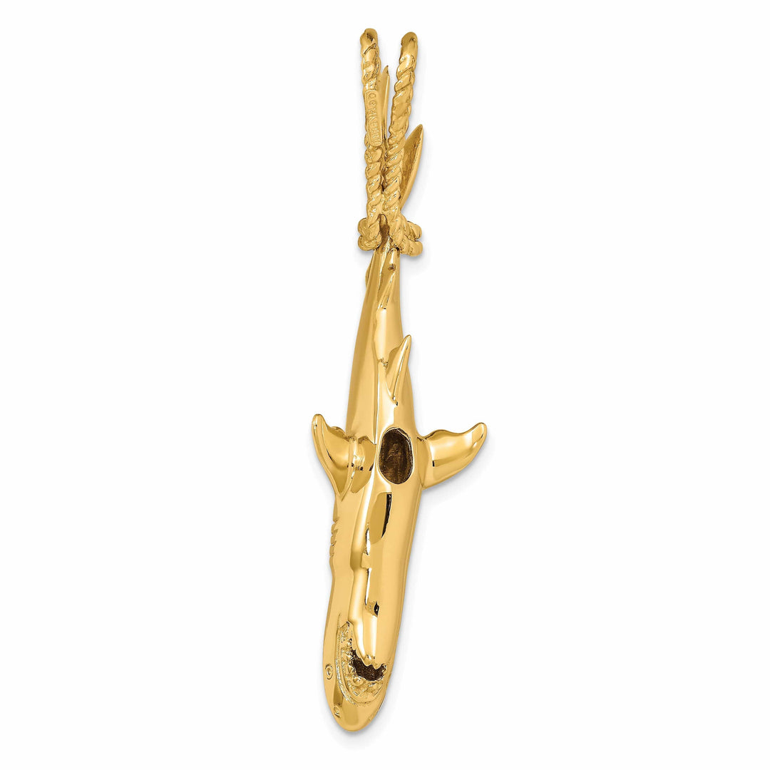 Lovely Rita's Pendants & Charms 14K Yellow Gold Hollow Polished Finish 3-Dimensional Hanging Shark Charm Pendant