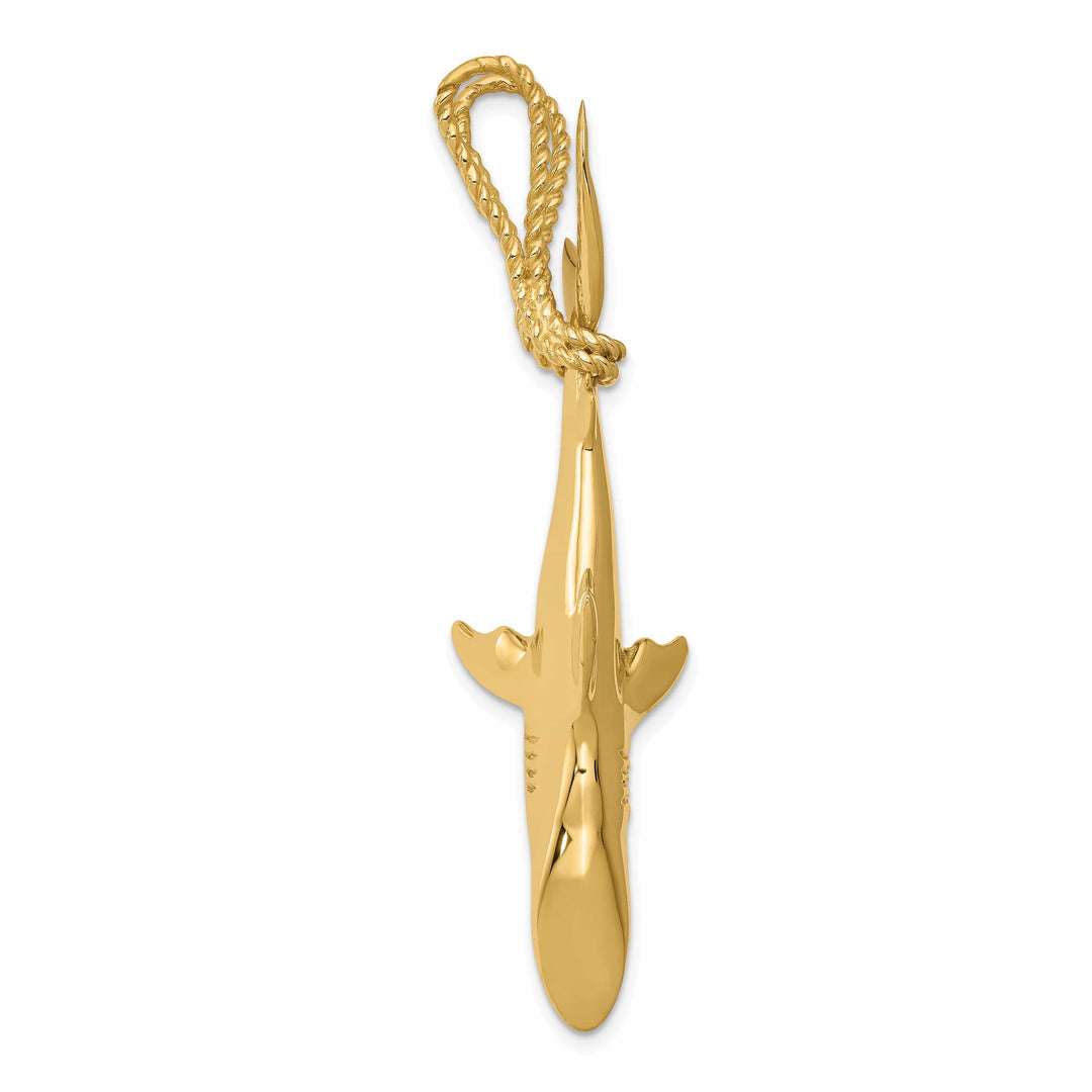 Lovely Rita's Pendants & Charms 14K Yellow Gold Hollow Polished Finish 3-Dimensional Hanging Shark Charm Pendant