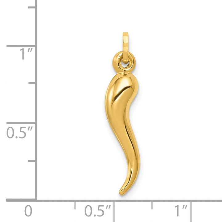 Lovely Rita's Pendants & Charms 14k Yellow Gold Hollow Polished Finish 3-Dimensional Italian Horn Charm Pendant