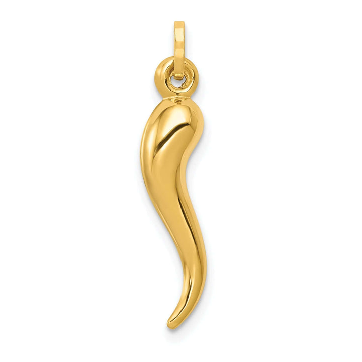 Lovely Rita's Pendants & Charms 14k Yellow Gold Hollow Polished Finish 3-Dimensional Italian Horn Charm Pendant