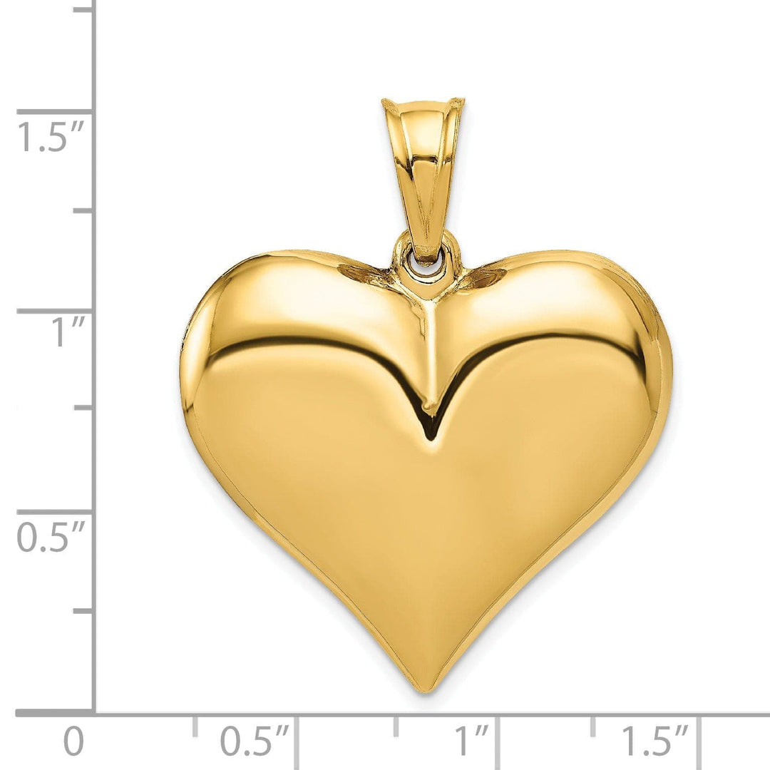 Lovely Rita's Pendants & Charms 14K Yellow Gold Hollow Polished Finish 3-Dimensional Puffed Heart Design Charm Pendant