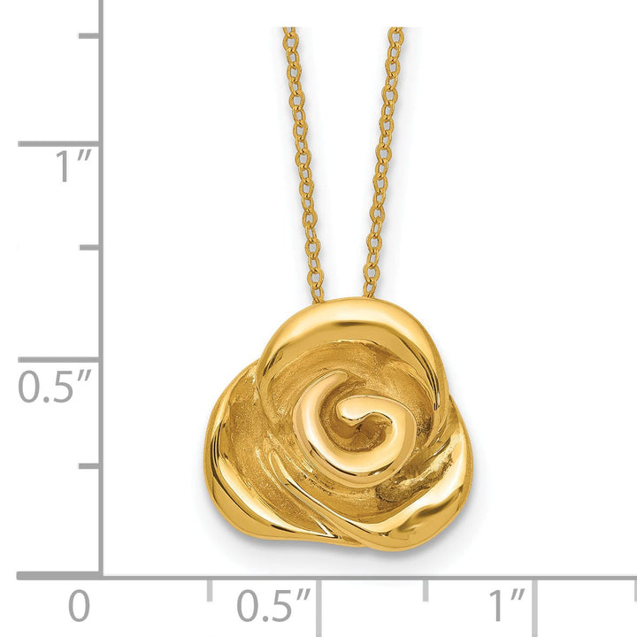 Lovely Rita's Pendants & Charms 14k Yellow Gold Hollow Polished Finish Puffed Rose Pendant Design in a 18-Inch Cable Chain Necklace Set