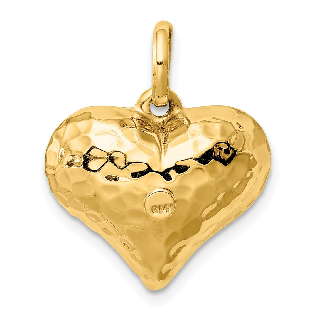 Lovely Rita's Pendants & Charms 14K Yellow Gold Hollow Polished Hammered Finish 3-Dimenisonal Puff Heart Design Charm Pendant