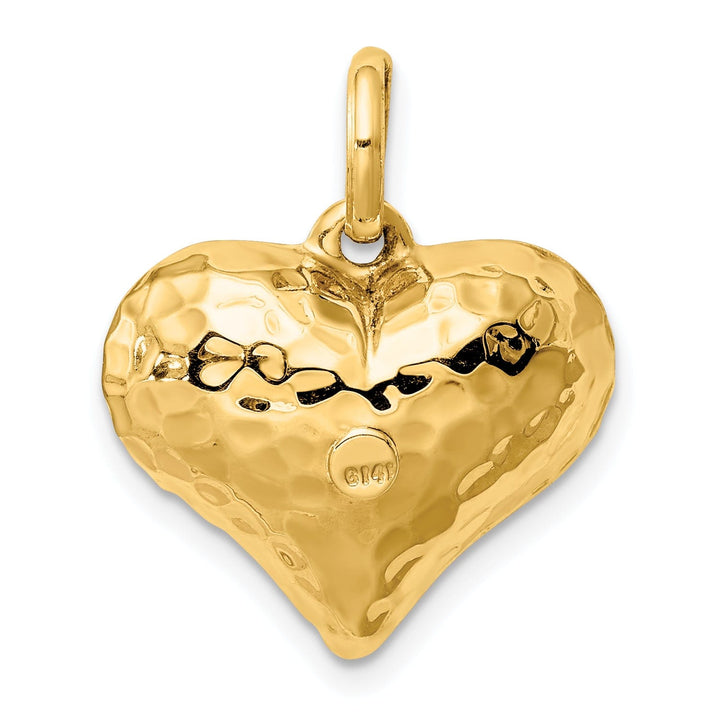 Lovely Rita's Pendants & Charms 14K Yellow Gold Hollow Polished Hammered Finish 3-Dimenisonal Puff Heart Design Charm Pendant