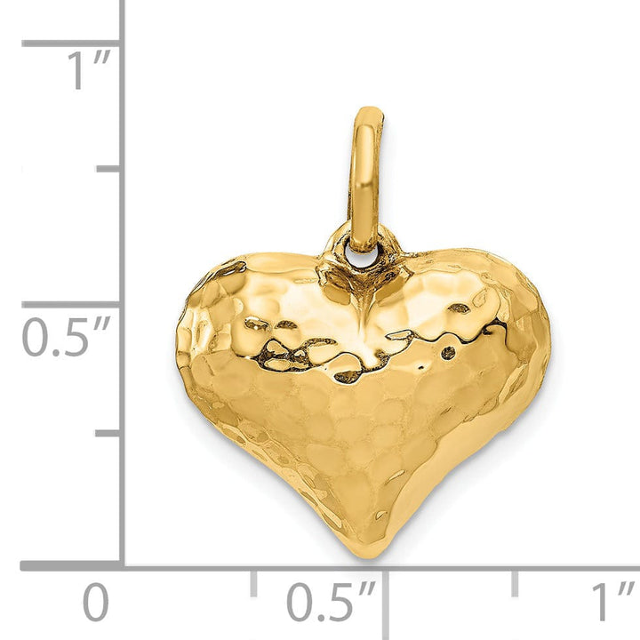 Lovely Rita's Pendants & Charms 14K Yellow Gold Hollow Polished Hammered Finish 3-Dimenisonal Puff Heart Design Charm Pendant