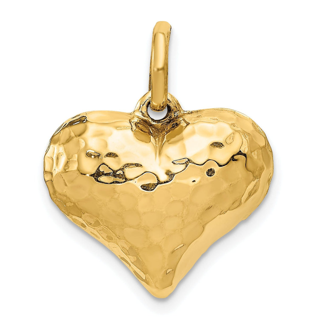 Lovely Rita's Pendants & Charms 14K Yellow Gold Hollow Polished Hammered Finish 3-Dimenisonal Puff Heart Design Charm Pendant