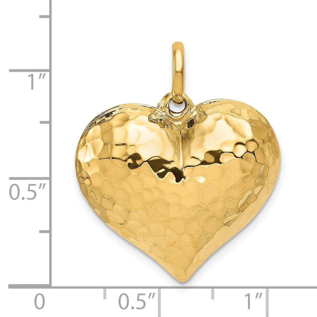 Lovely Rita's Pendants & Charms 14K Yellow Gold Hollow Polished Hammered Finish 3-Dimenisonal Puff Heart Shape Design Charm Pendant
