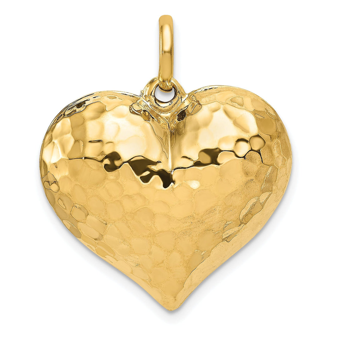 Lovely Rita's Pendants & Charms 14K Yellow Gold Hollow Polished Hammered Finish 3-Dimenisonal Puff Heart Shape Design Charm Pendant