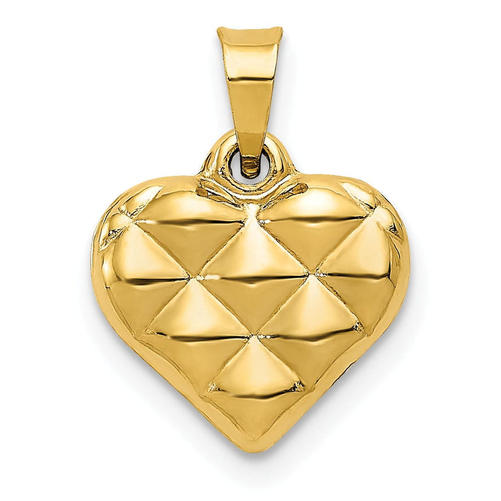 Lovely Rita's Pendants & Charms 14K Yellow Gold Hollow Texture Polished Finish 3-Dimensional Heart Shape Design Charm Pendant