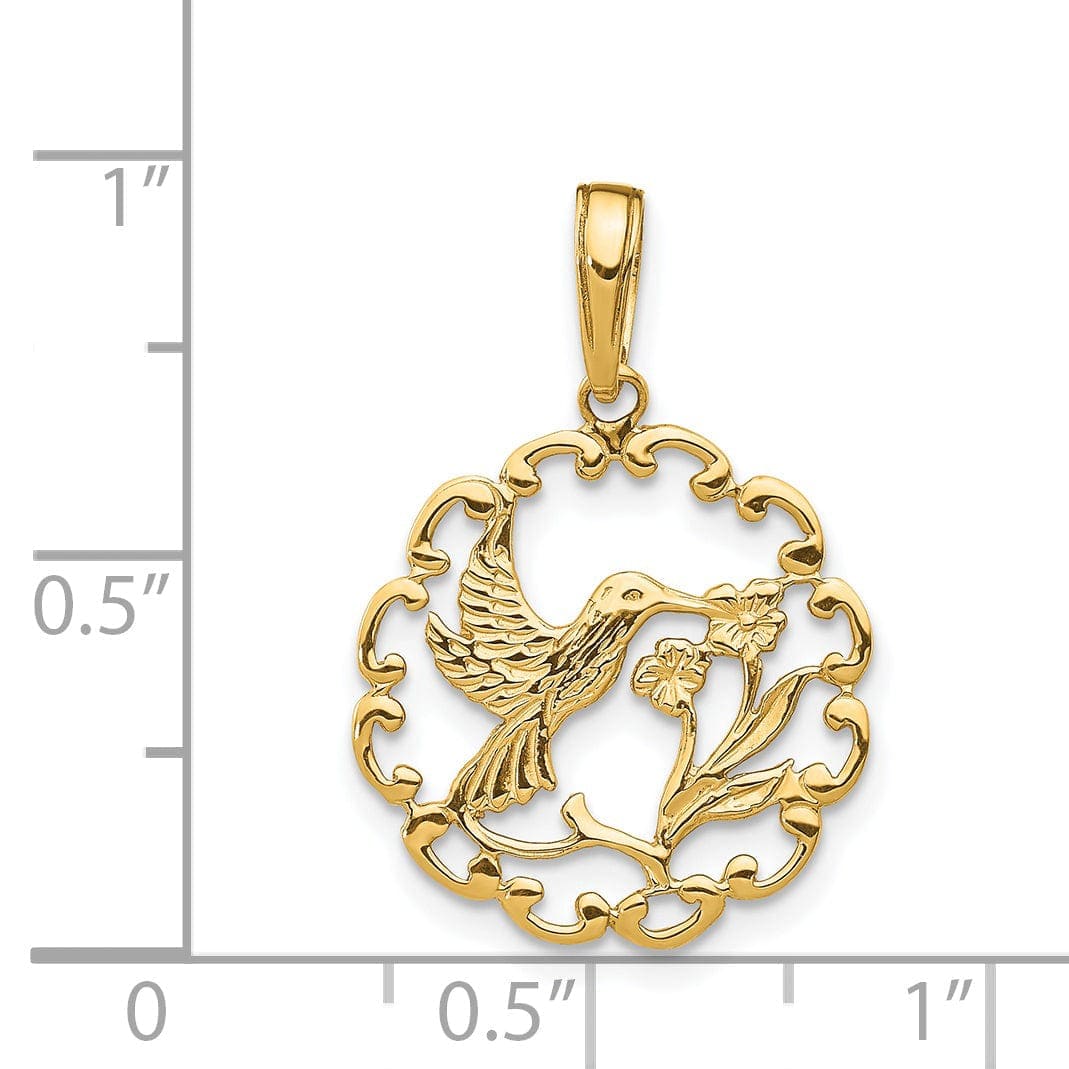 Lovely Rita's Pendants & Charms 14K Yellow Gold Hummingbird Flower Design Circle Pendant