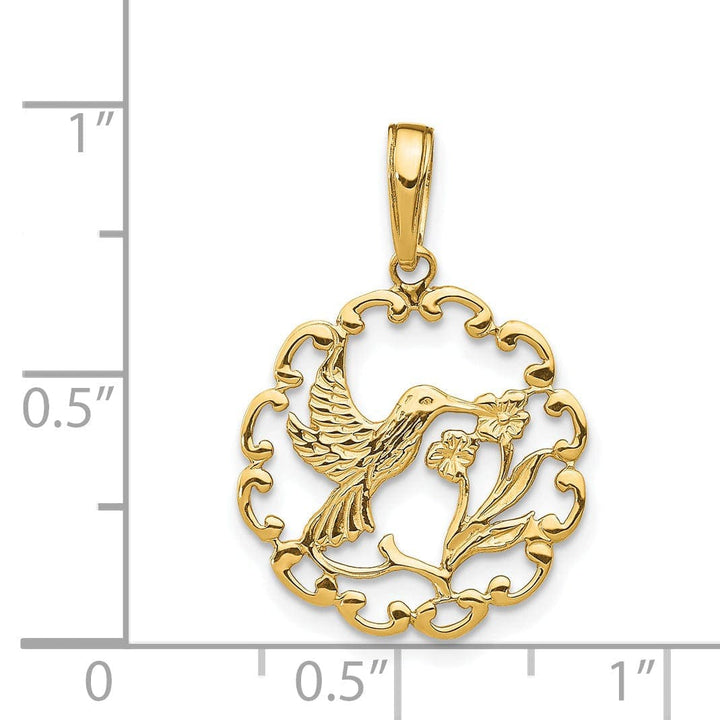 Lovely Rita's Pendants & Charms 14K Yellow Gold Hummingbird Flower Design Circle Pendant