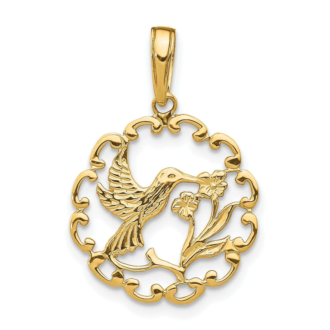 Lovely Rita's Pendants & Charms 14K Yellow Gold Hummingbird Flower Design Circle Pendant